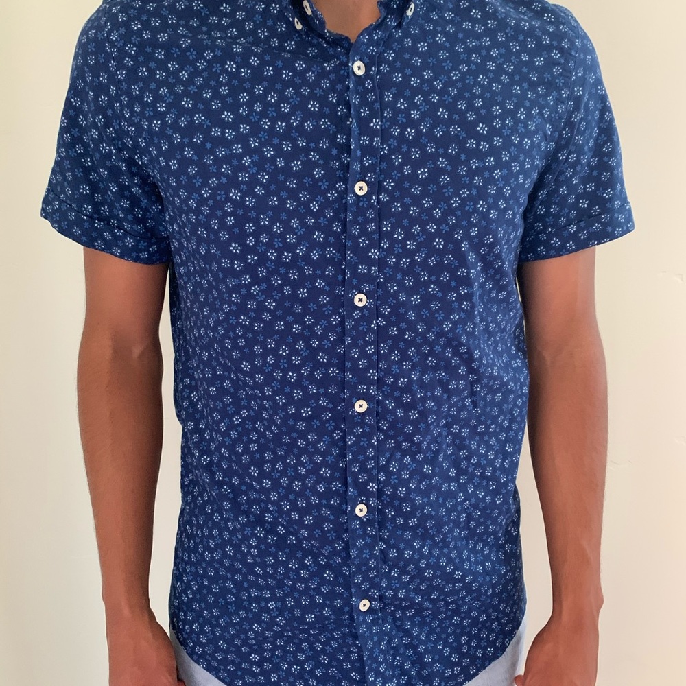 Navy blue with white flowers shirt